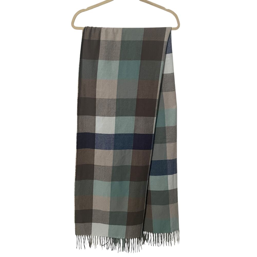 Urban Outfitters Seafoam Green Plaid Scarf with Fringe Rectangle Outdoor